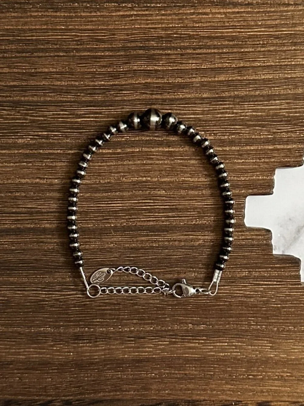 Handmade Brushed Steel Western Pearl Graduated Bracelet